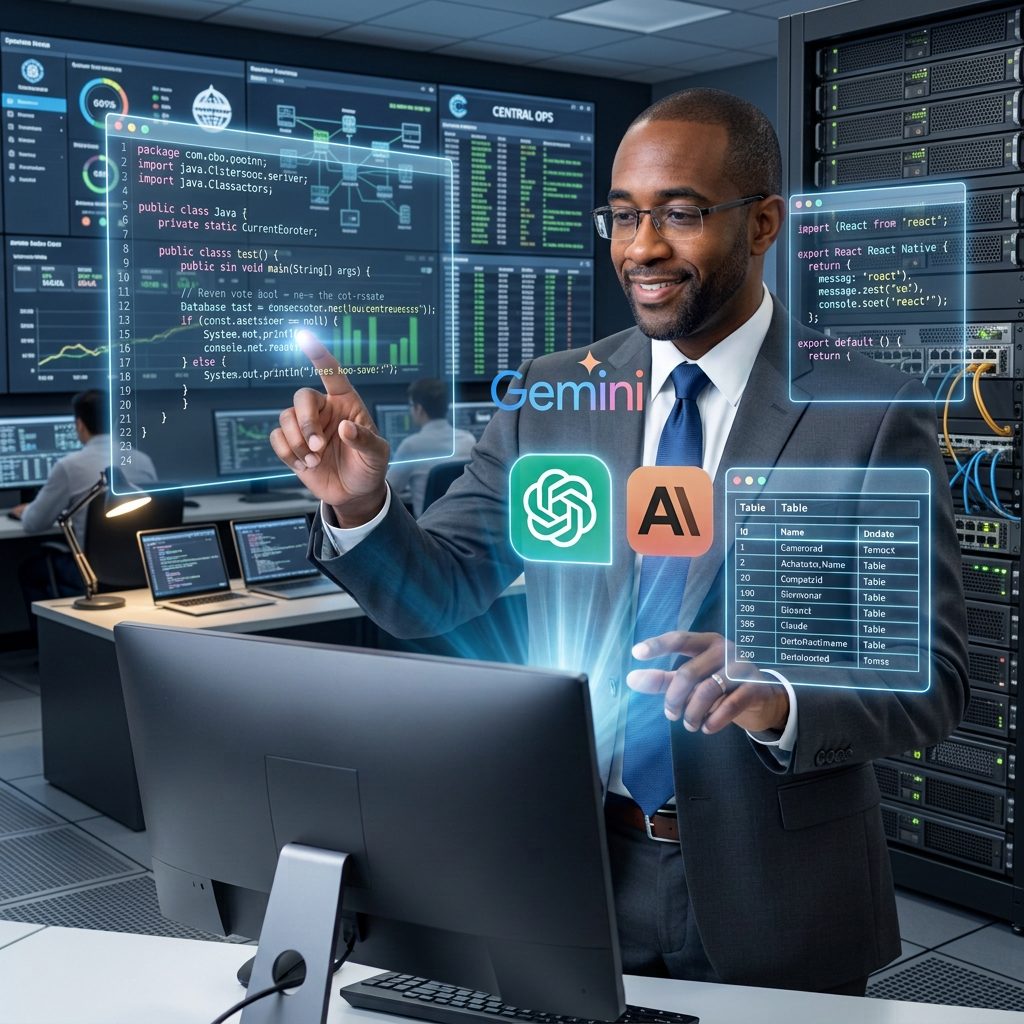 picture of a software engineer working on a computer with AI tools